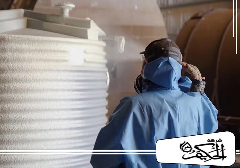 عزل خزانات المياه من الداخل في الشارقة 0547842313 الحكيم عامل شركة الحكيم يقوم بعزل خزان المياه باستخدام تقنية الرش